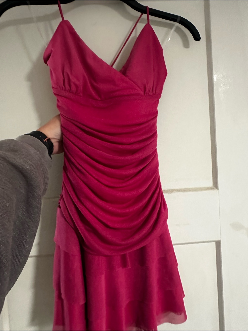 Peppermayo Hot Pink Ruched Cowl Strappy Mini Dress - Picture 5 of 8